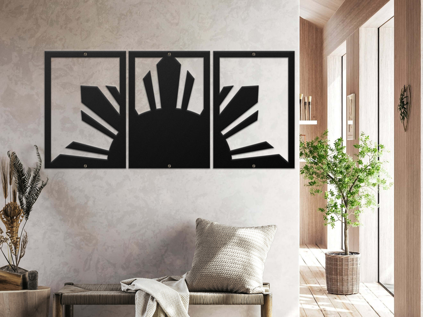 3 Panel Sun Symbol Metal Wall Art