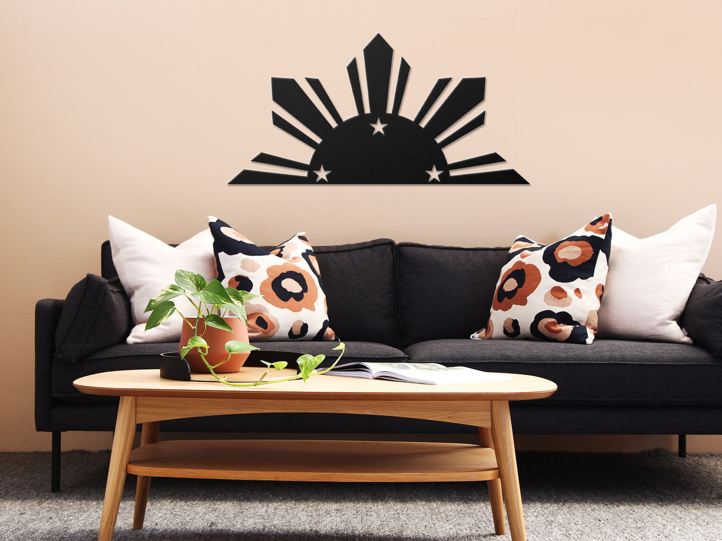 Sun With Three Stars Metal Wall Art